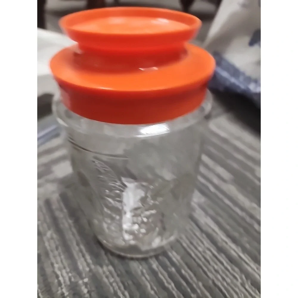 Vintage Anchor Hocking Tang Glass Jar Canister Orange Lid Lighthouse Storage Jar